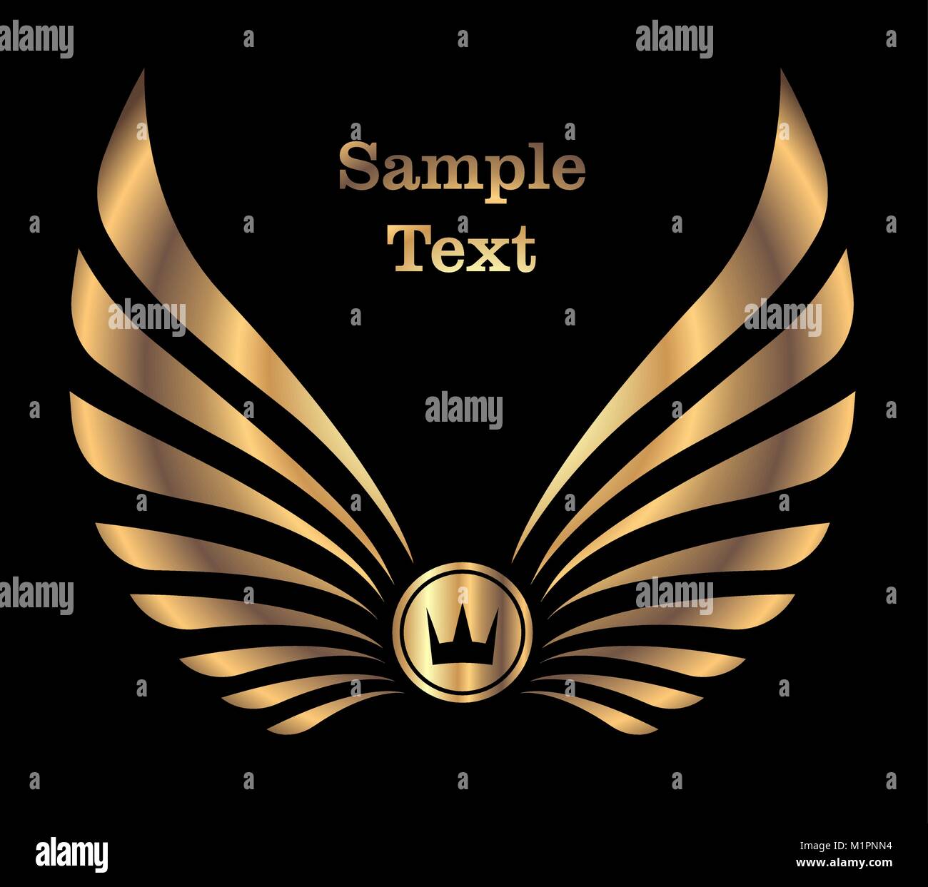 Heraldic design with golden wings. gold crown and copyspace for text on