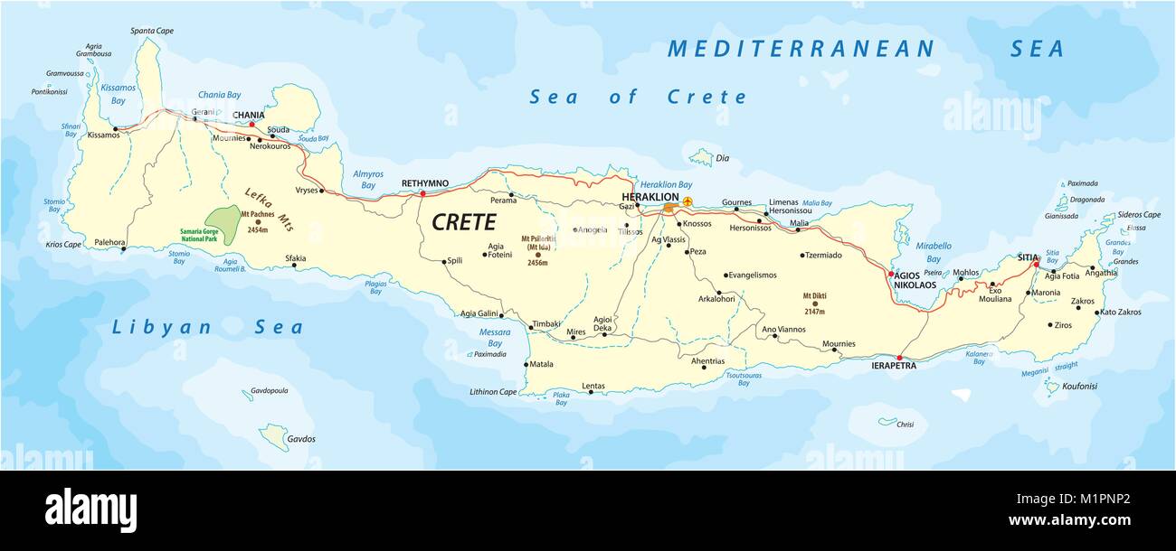 vector street map of greek mediterranean island crete Stock Vector