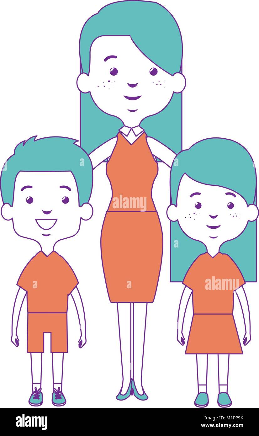 cute mother avatar character with kids Stock Vector Image & Art - Alamy