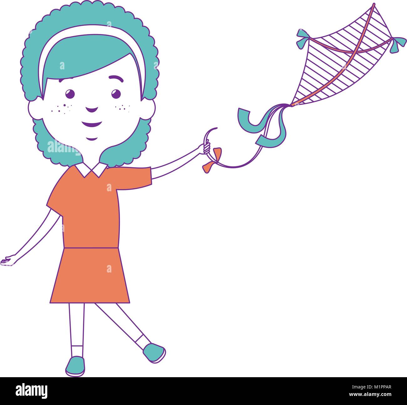 cute and little girl flying a kite Stock Vector Image & Art - Alamy