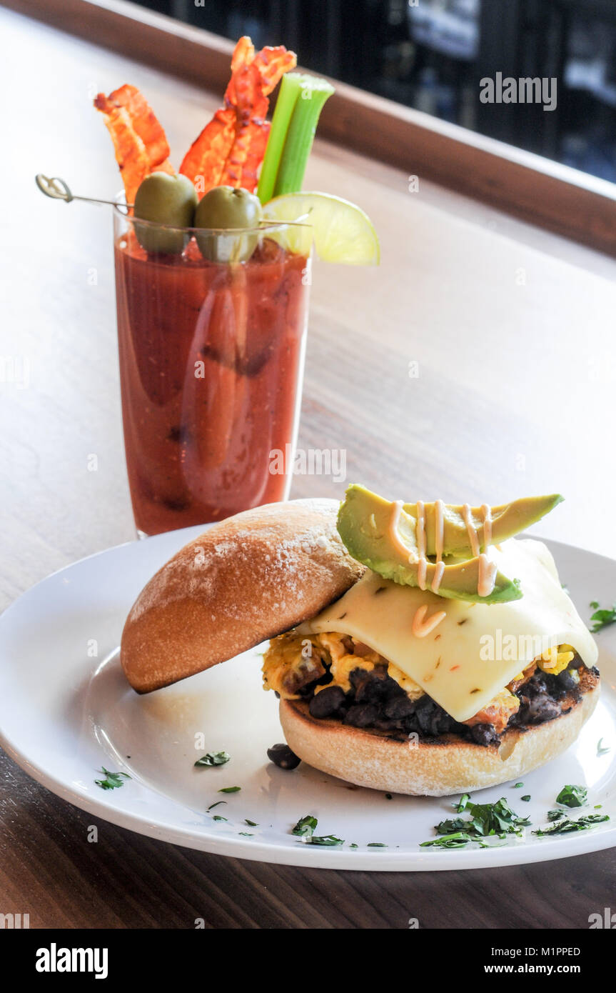 Brunch burger with a bloody mary Stock Photo Alamy
