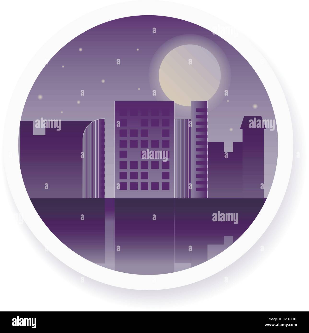 Vector night city with the moon in the sky illustration Stock Vector