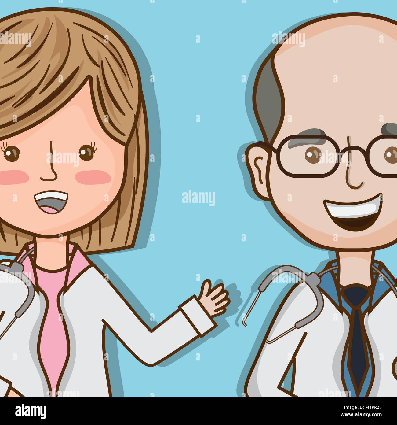 professional woman and man doctors with uniform vector illustration ...