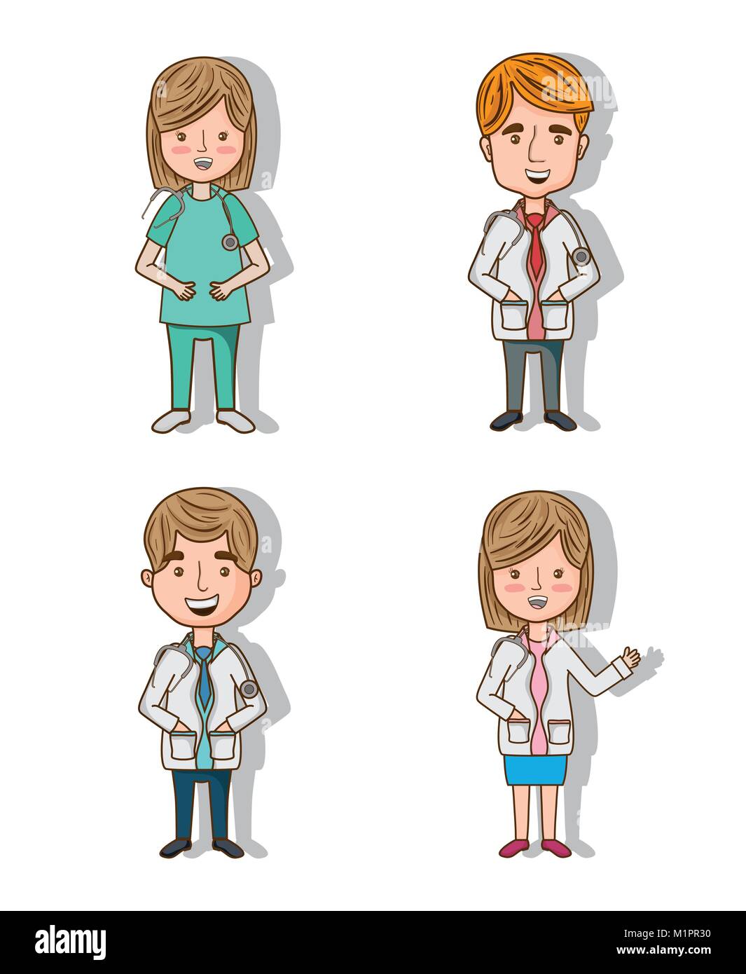 set professional doctors with stethoscope and uniform vector ...