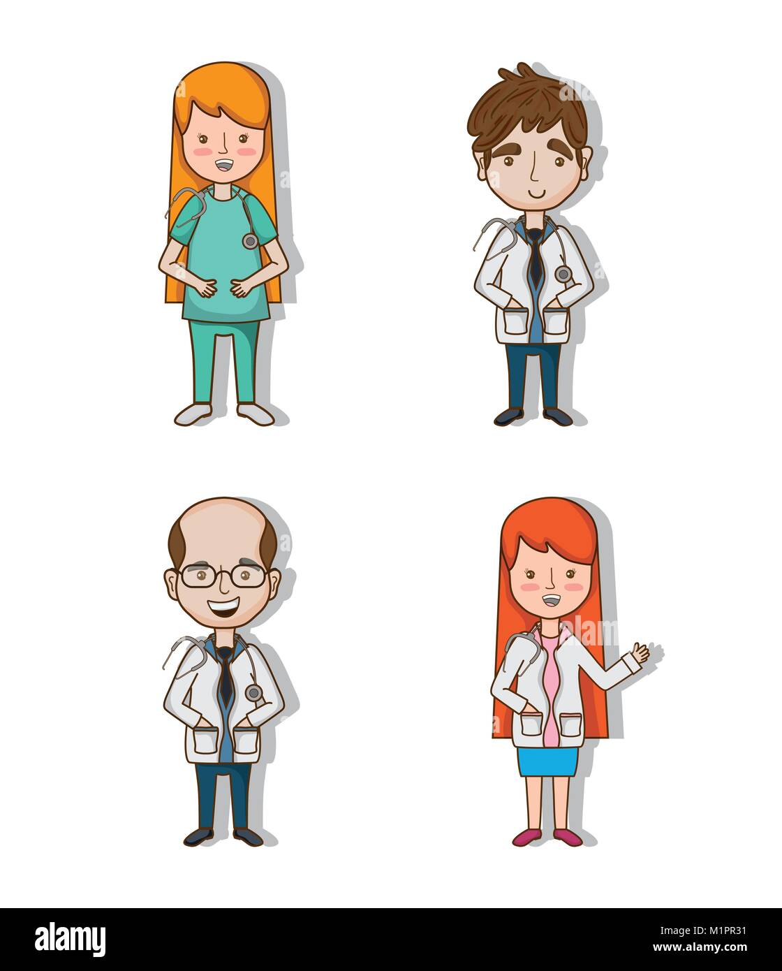 set professional doctors with uniform and stethoscope vector ...