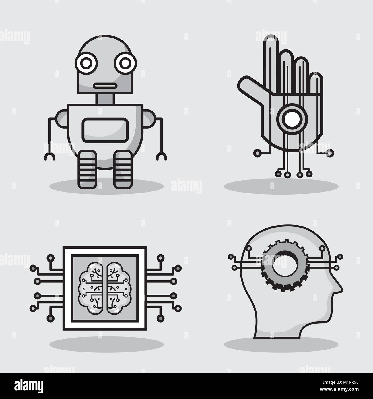 set artificial intelligence technology with digital science vector ...