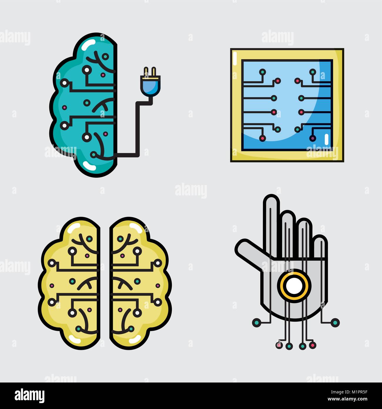 set artificial intelligence technology with digital science vector ...