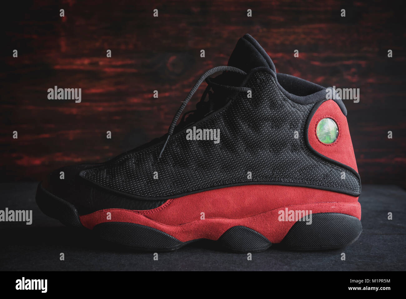 BELGRADE,SERBIA - 31 JANUARY, 2018: Rare black and red NIke Air Jordan 13  retro on wooden background Stock Photo - Alamy