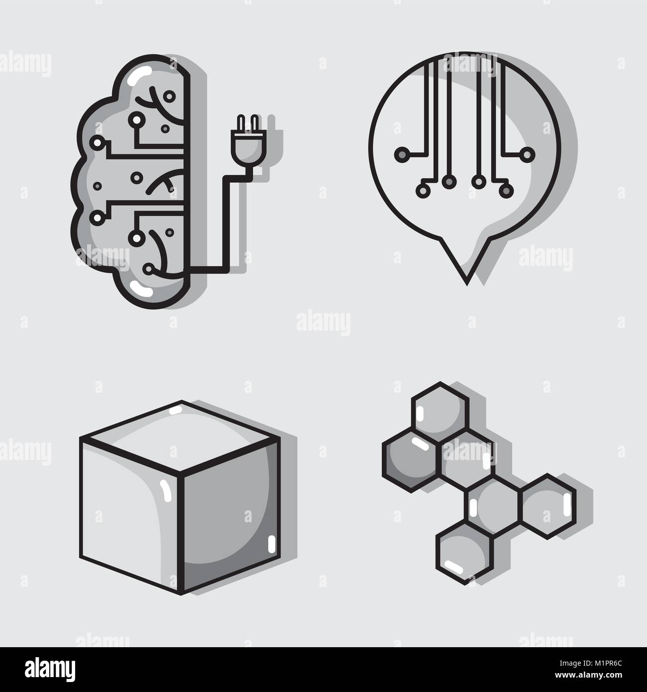 set artificial intelligence technology with digital science vector ...