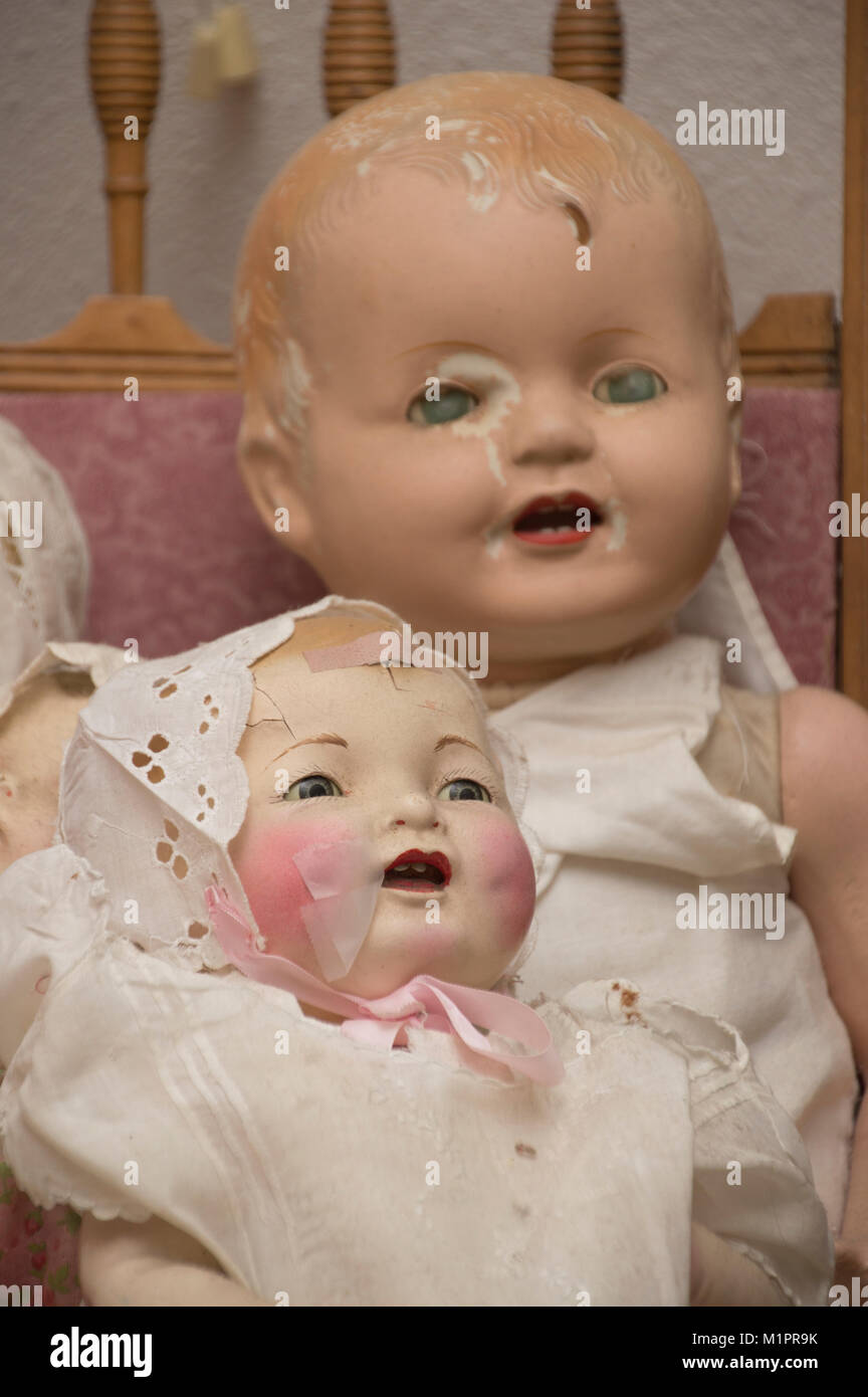 Antique dolls in a personal collection. Stock Photo