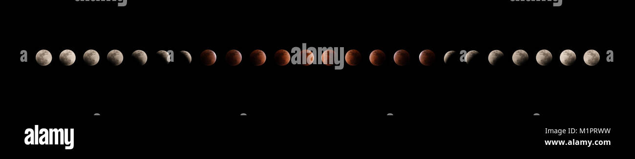 different phases of total lunar eclipse on dark sky Stock Photo - Alamy
