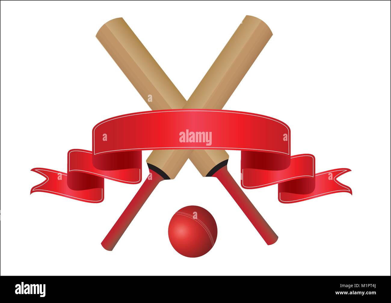 cricket bats  with a  blank red banner for text on a  white background Stock Vector