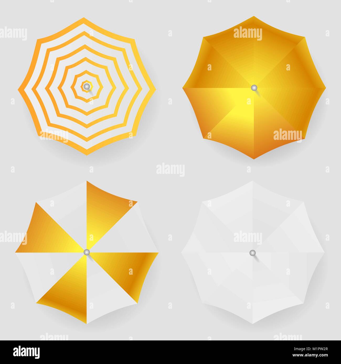Set Of White Yellow Striped Blank Classic Opened Round Rain Umbrella Top View Mock Up Set Of White Yellow Striped Blank Classic Opened Round Rain Umbrella Top View Mock Up