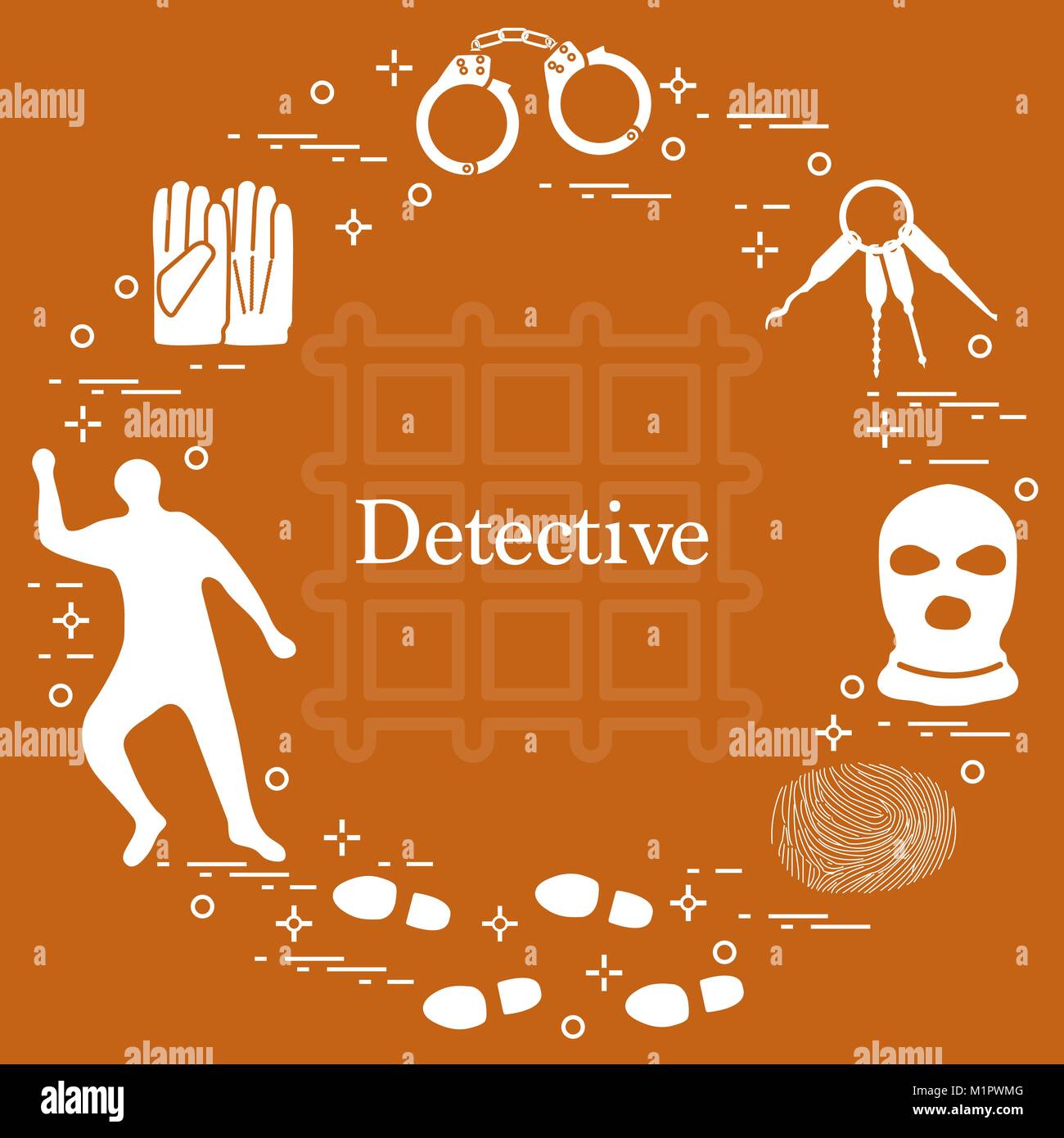 Criminal and detective elements. Crime, law and justice vector icons ...