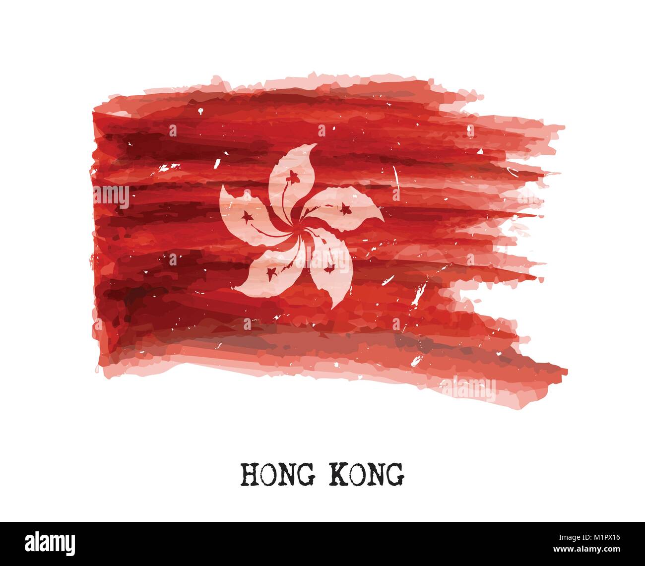 Watercolor painting flag of Hong kong . Vector . Stock Vector