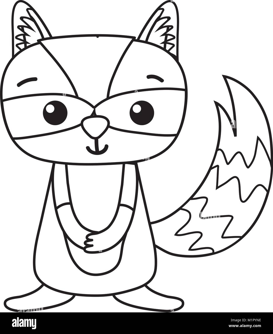 line cute and surprised raccoon wild animal Stock Vector Image & Art