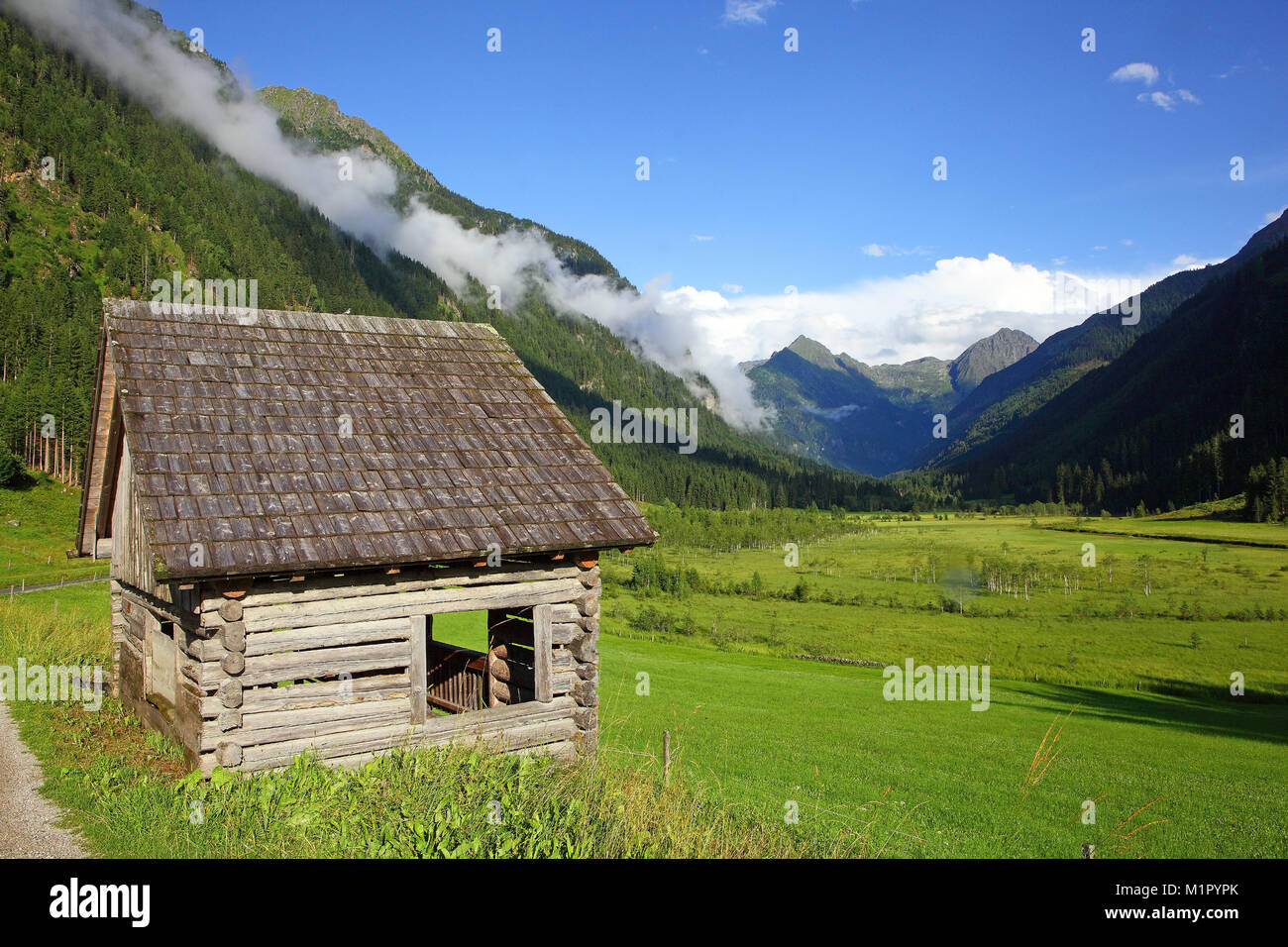 Wooden hut in the Untertal, rohrmoos-untertal, Styria, Austria, Europe, Holzhütte im Untertal, Rohrmoos-Untertal, Steiermark, Österreich, Europa Stock Photo