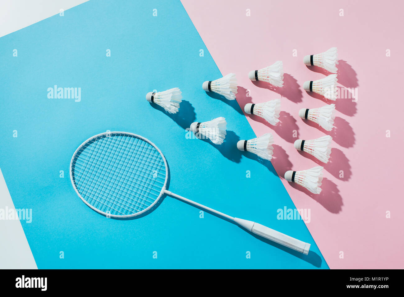 top view of composition with badminton racket and shuttlecocks Stock ...