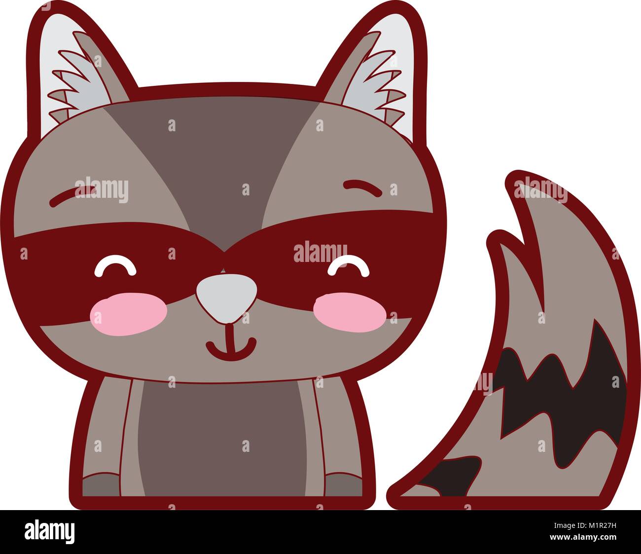 line color adorable and smile raccoon wild animal Stock Vector Image ...