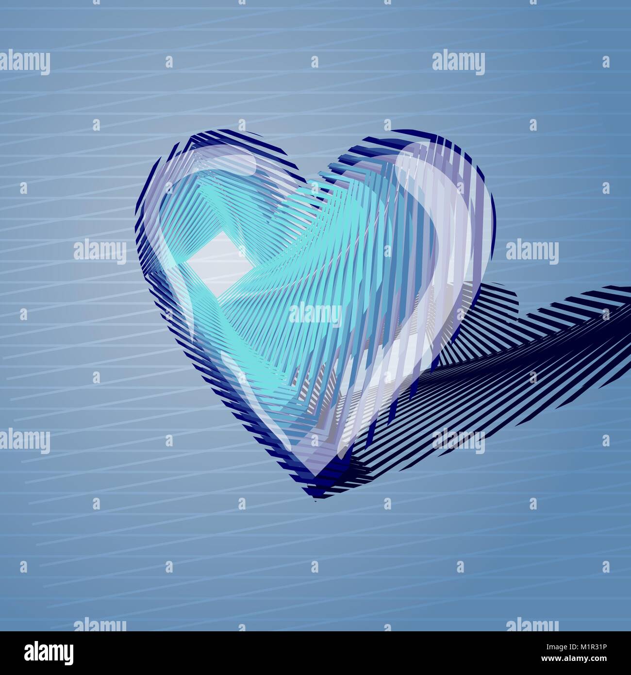 Blue volumetric heart of lines Stock Vector