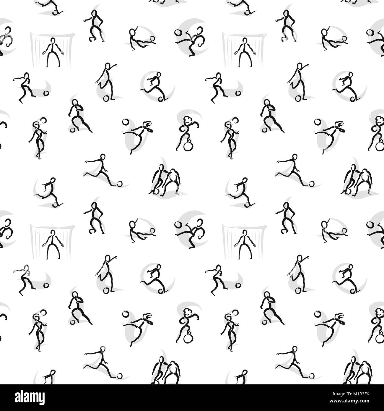 Seamless Set of Soccer Players - Wallpaper Design, hand drawn sketches on white backgound. Vector art Stock Vector