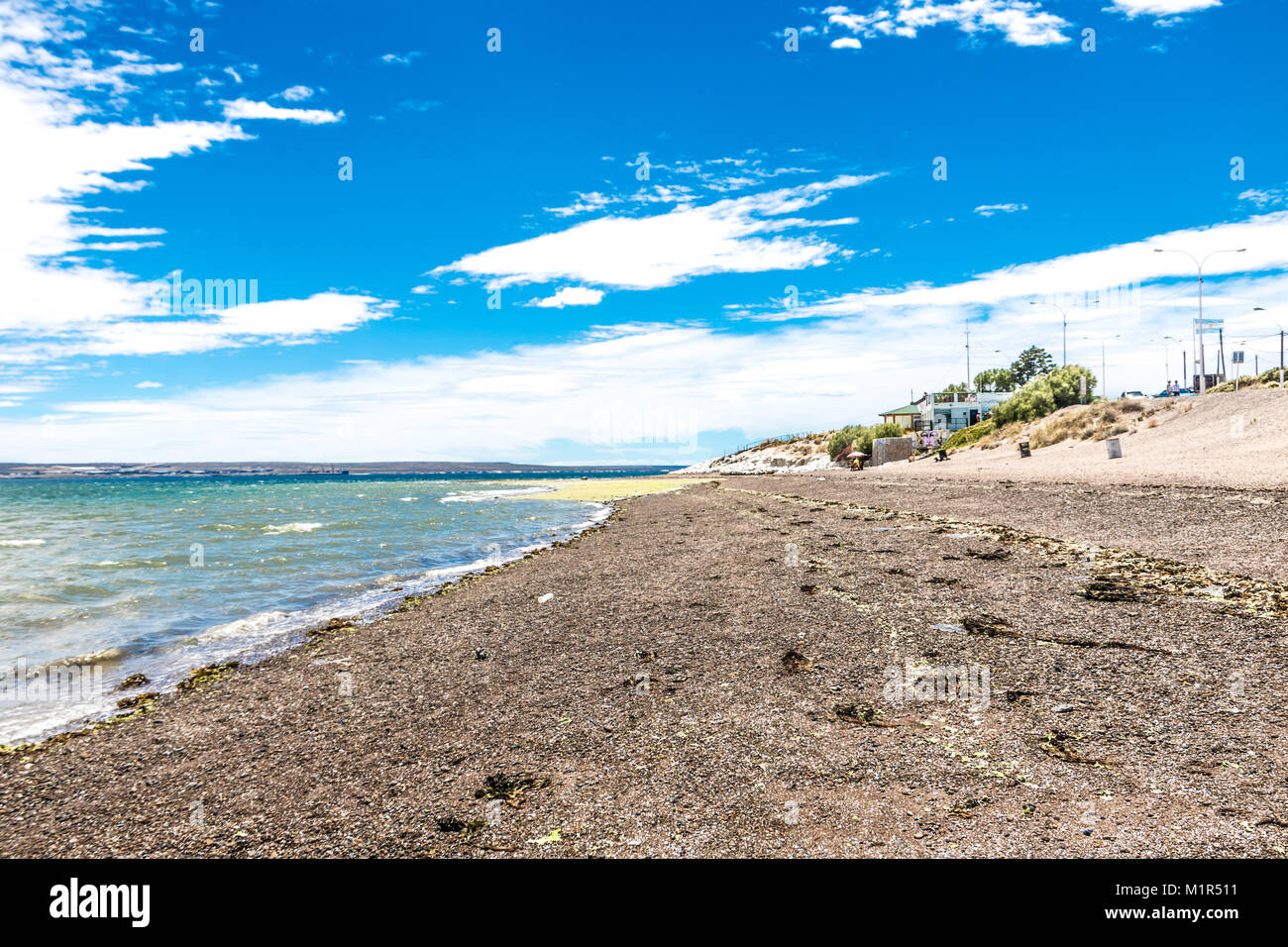 Puerto Madryn beach, sun, waves and sand, beautiful day Stock Photo