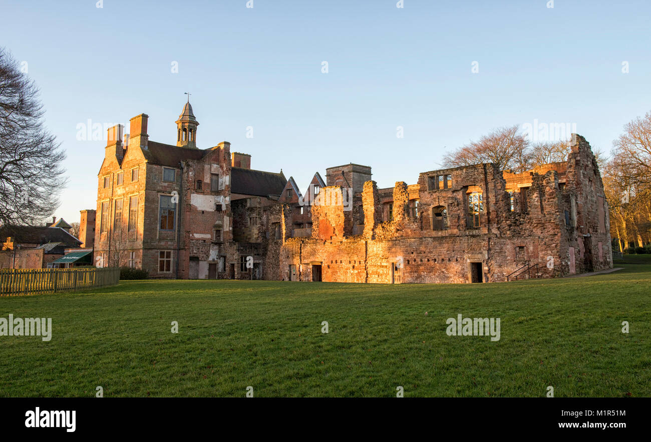Early morning winter sunshine at Rufford Abbey in Nottinghamshire, England UK Stock Photo