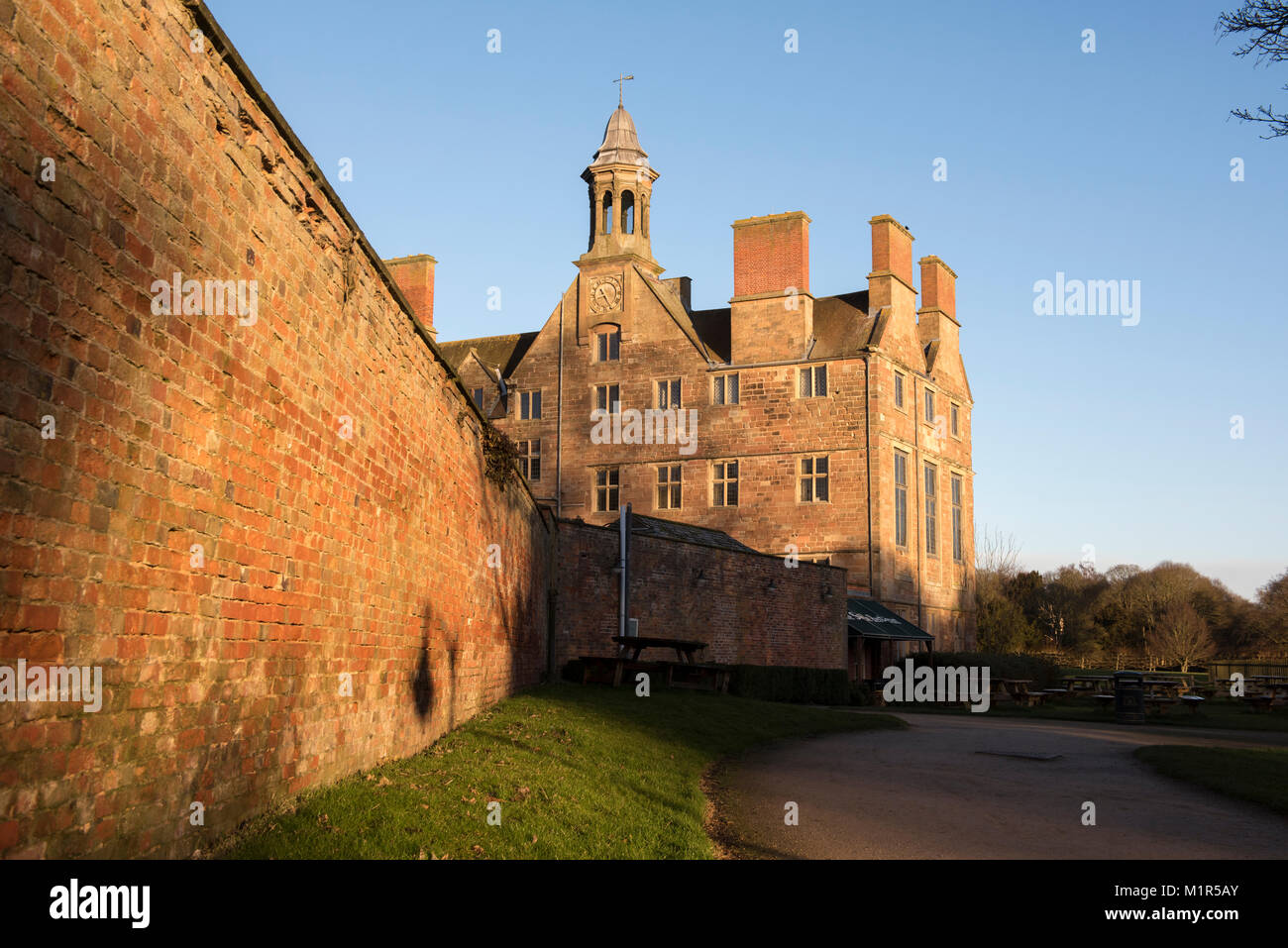 Early morning winter sunshine at Rufford Abbey in Nottinghamshire, England UK Stock Photo