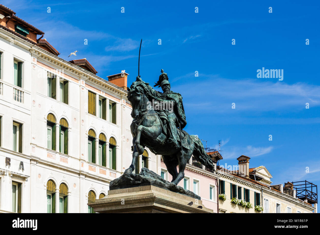 Statue of Soldier on Horse in Venice Italy Stock Photo