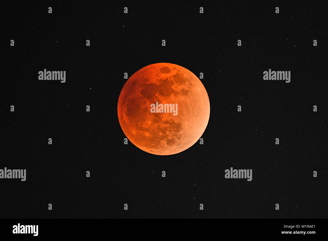A Total Lunar Eclipse Super Blood Blue Moon Is Seen On January Stock Photo Alamy