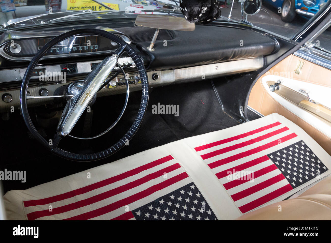 Torino, Italy. 1st Feb, 2018. Interior view and dashboard of a 1960 Plymouth Fury on exhibit at historical car show. Credit: Marco Destefanis/Alamy Live News Stock Photo