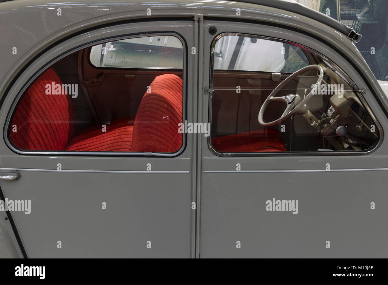 Torino, Italy. 1st Feb, 2018. Interior of a 1964 Citroen 2CV AZAM on exhibit at historical car show. Credit: Marco Destefanis/Alamy Live News Stock Photo