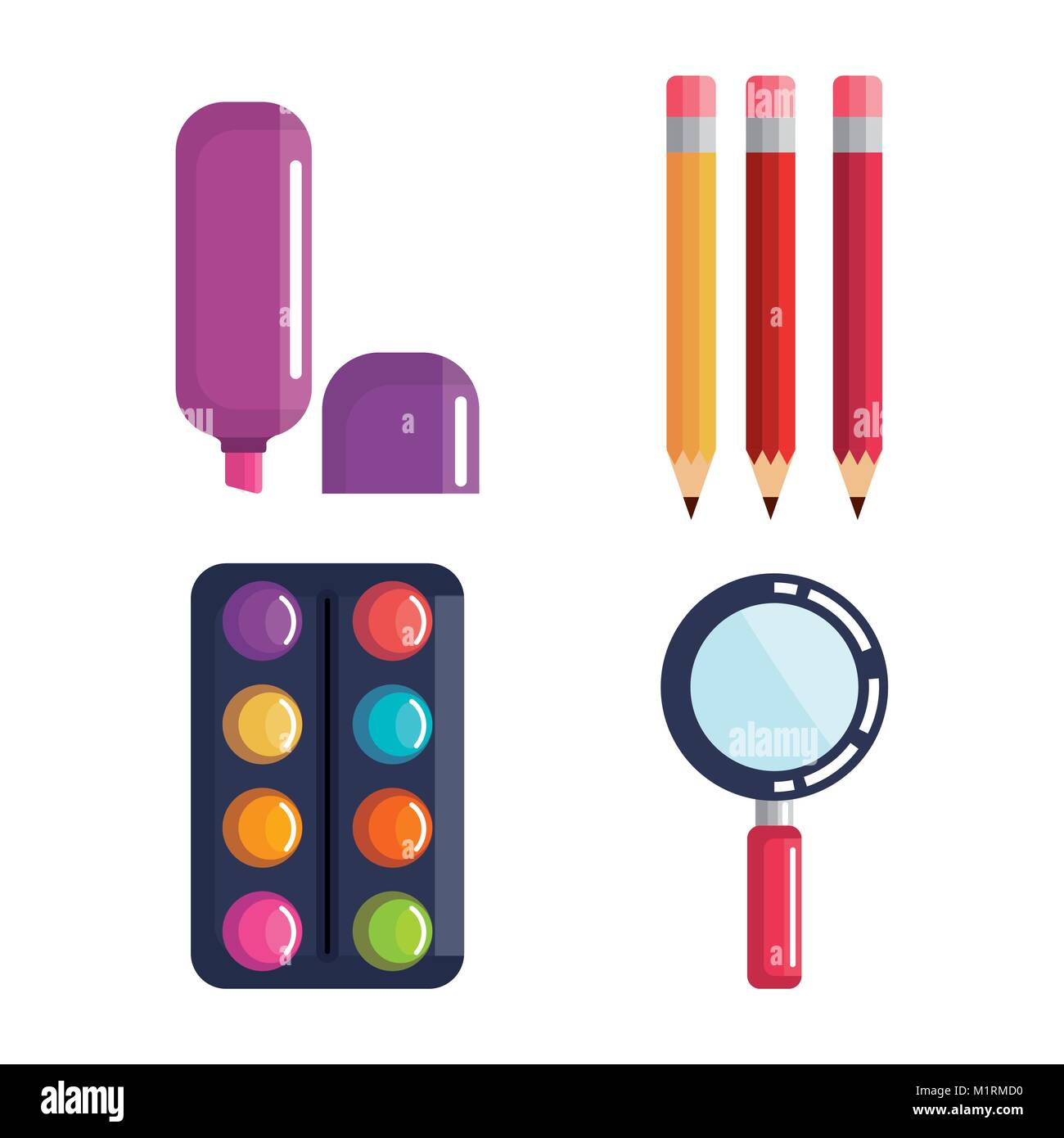 school supplies set icons Stock Vector Image & Art - Alamy