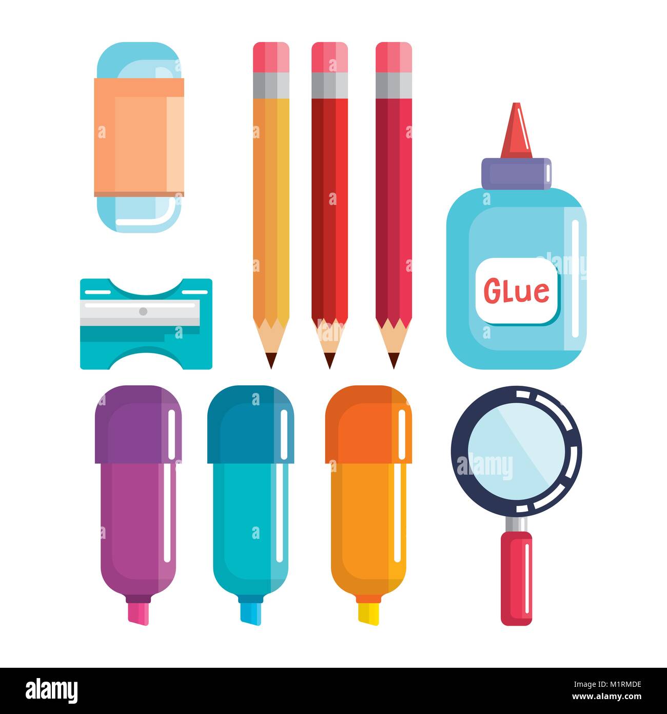 school supplies set icons Stock Vector Image & Art - Alamy