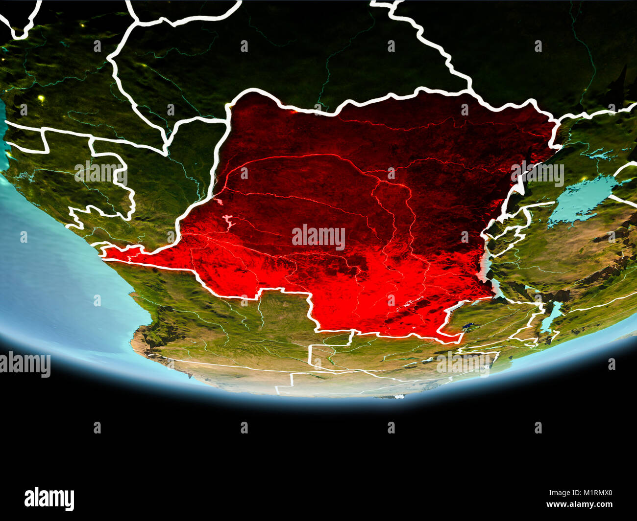 Country of Democratic Republic of Congo in red on planet Earth in the ...