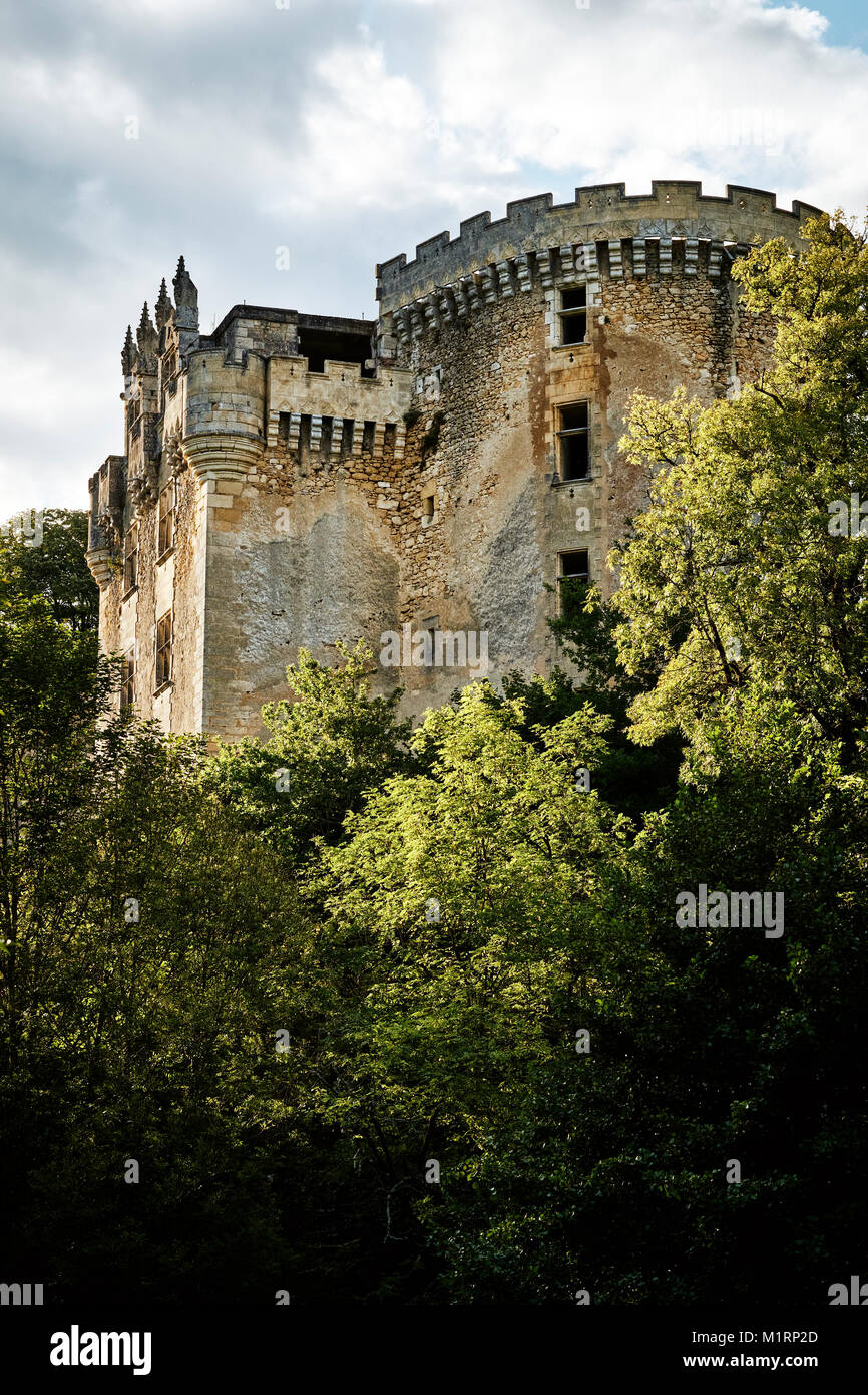 The 13th century chateau in La Chapelle Faucher on the River Cole in the Dordogne France Stock Photo