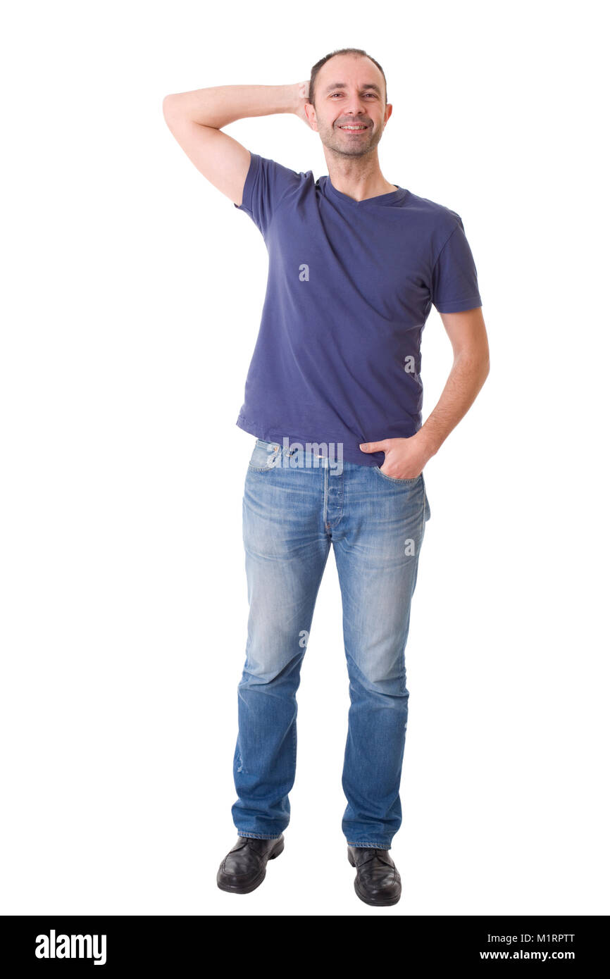 happy casual man full body in a white background Stock Photo - Alamy