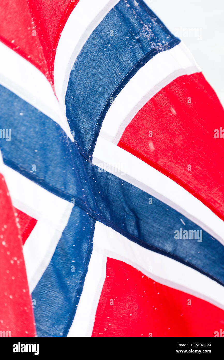 Norway. Detail view of Norwegian flag. Stock Photo