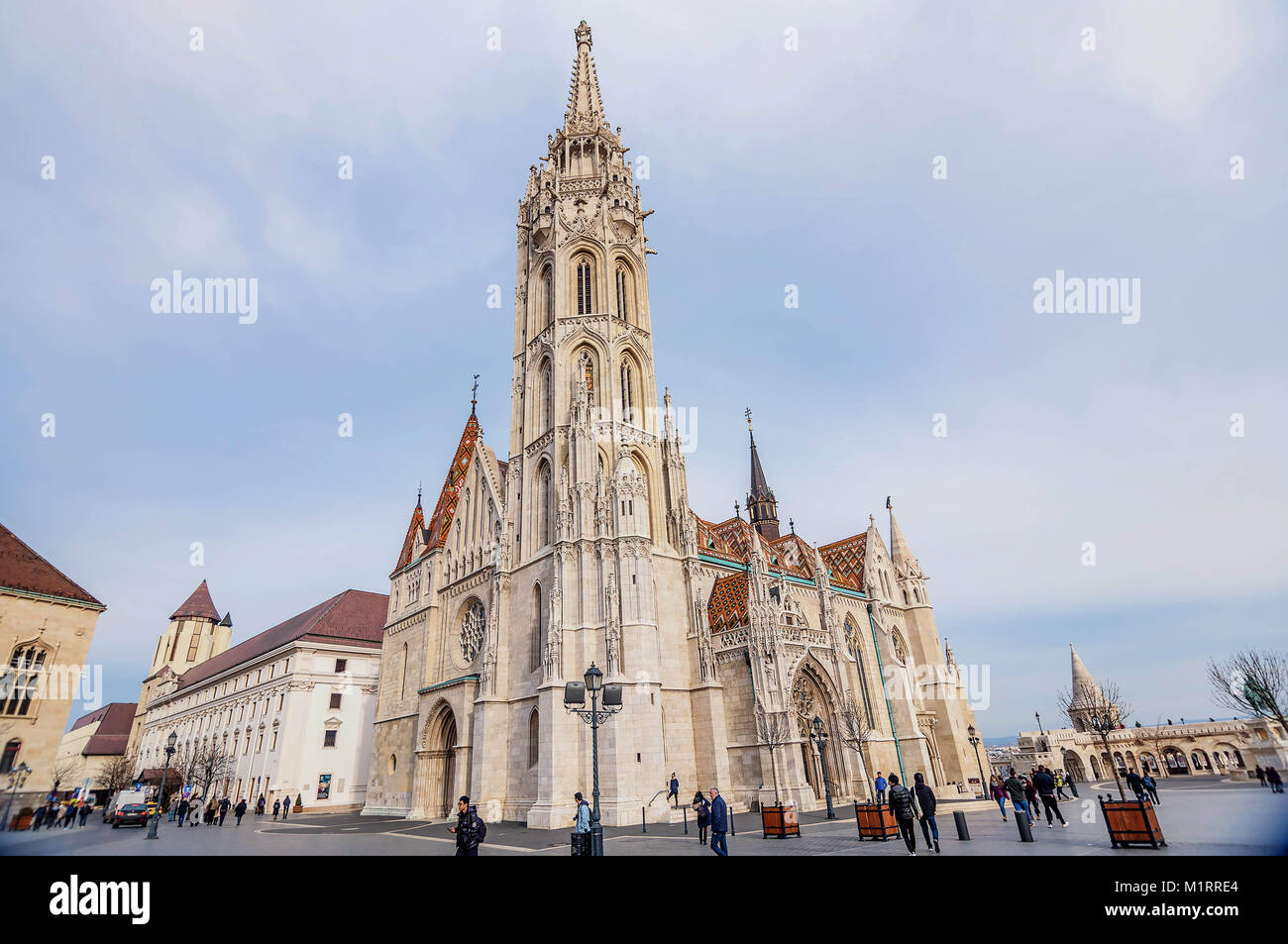 Matthias Church located in front of the Fisherman's Bastion in Budapest, Hungary Stock Photo