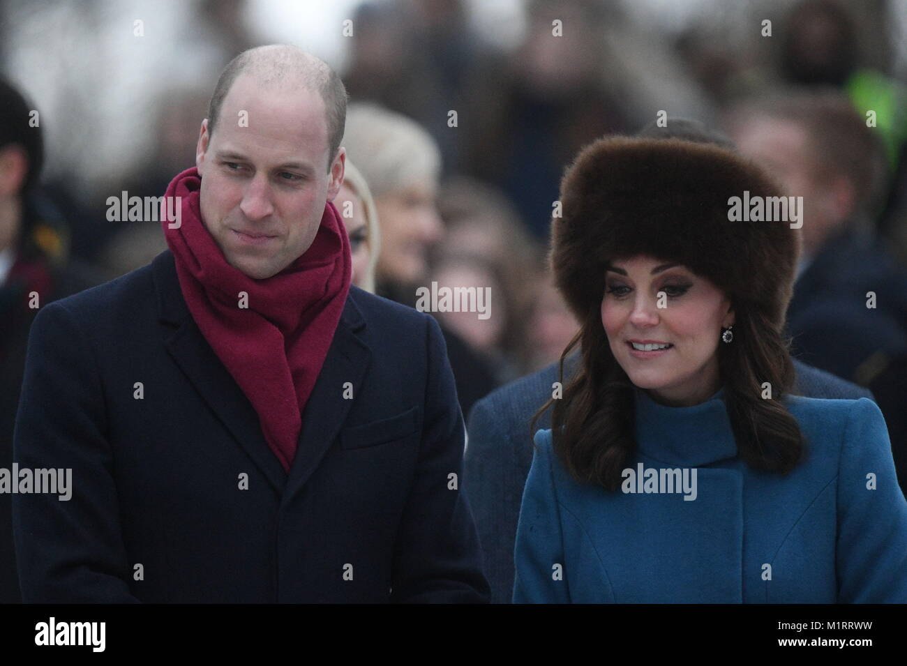 The Duke and Duchess of Cambridge during a visit to the Princess Ingrid Alexandra Sculpture Park within the Palace Gardens in Oslo, Norway, which opened last year in the name of Princess Ingrid Alexandra to mark the 25th anniversary of The King's reign. Stock Photo