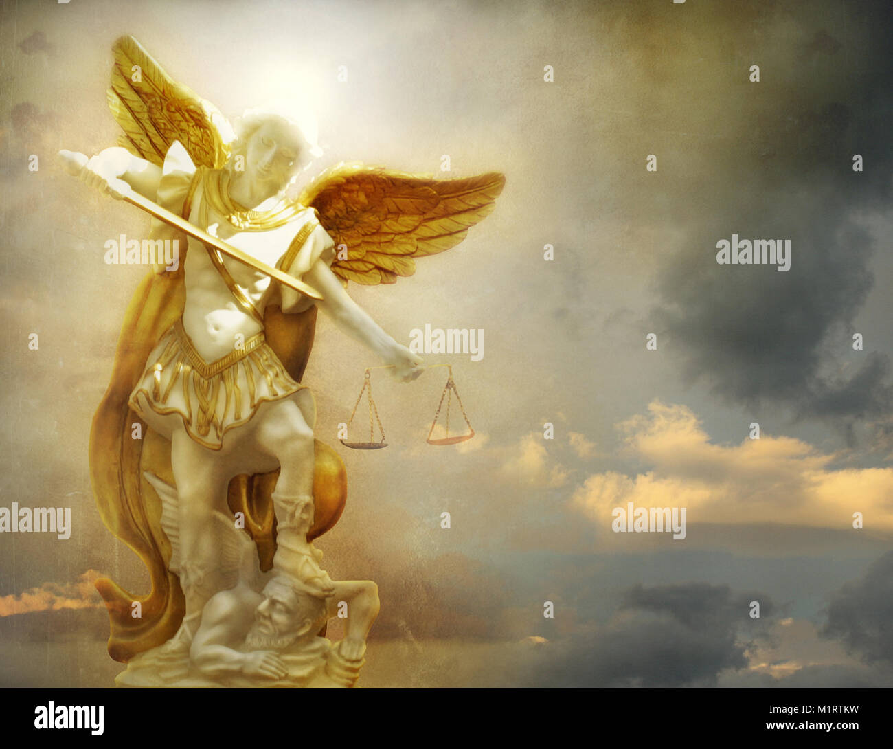 Wonderful image of a statue of St. Michael the Archangel Stock Photo