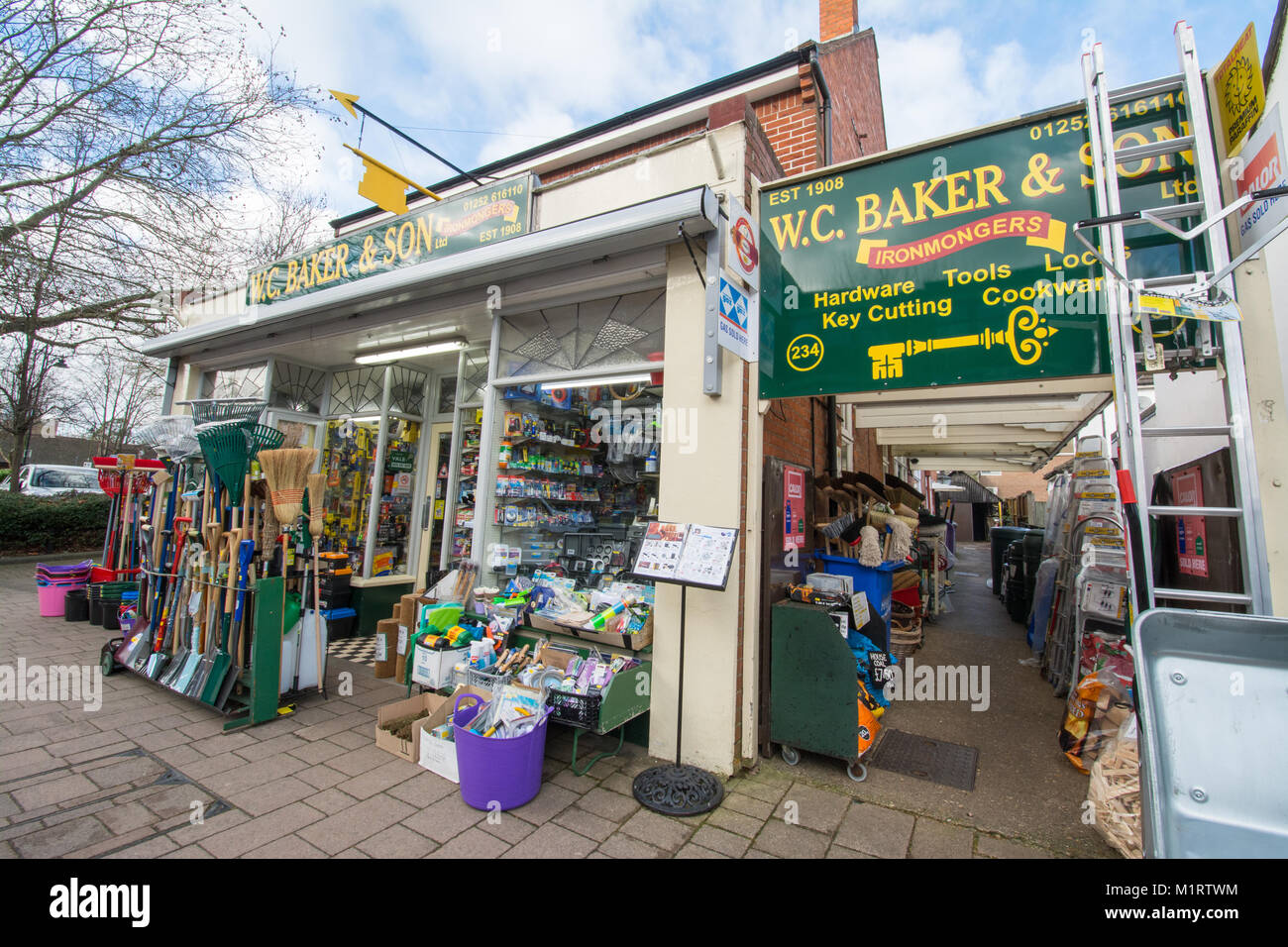 WC Baker and Son Ironmongers and Hardware shop in Fleet, a family run business that has been operating in Fleet for over 100 years Stock Photo