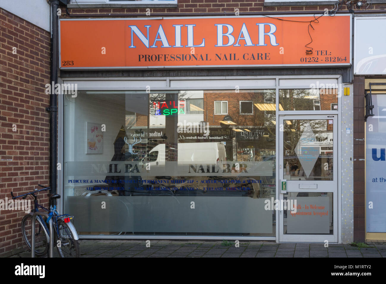 Front of nail bar business in Fleet, UK Stock Photo