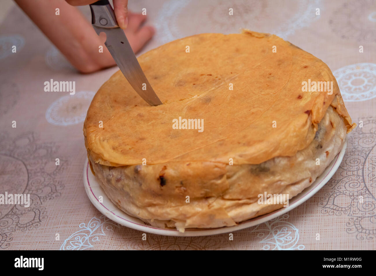 Shah pilaf. Khan pilaf in a pita. Traditional oriental dish . on tableware . Azerbaijan , Baku