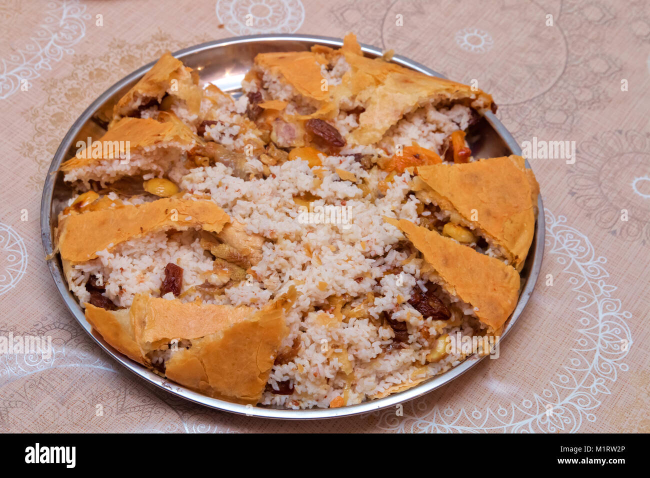 Shah pilaf. Khan pilaf in a pita. Traditional oriental dish . on