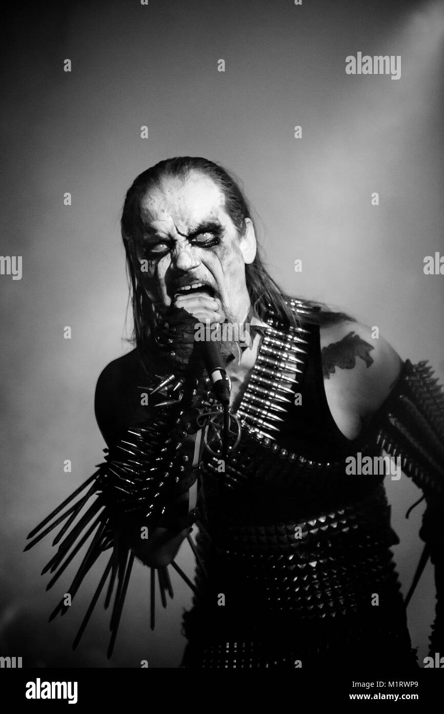 The Norwegian black metal band Gorgoroth performs a live concert at the Norwegian heavy metal festival Blastfest 2016 in Bergen. Here vocalist Hoest is seen live on stage. Norway, 19/02 2016. Stock Photo