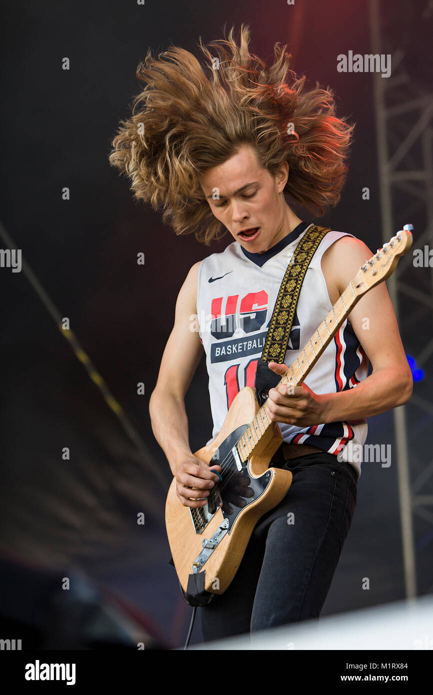 Uskedalen, Norway - July 31, 2015. The Norwegian punk rock band Honningbarna performs a live concert at the Norwegian music festival Festidalen 2015. (Photo credit: Gonzales Photo - Jarle H. Moe). Stock Photo