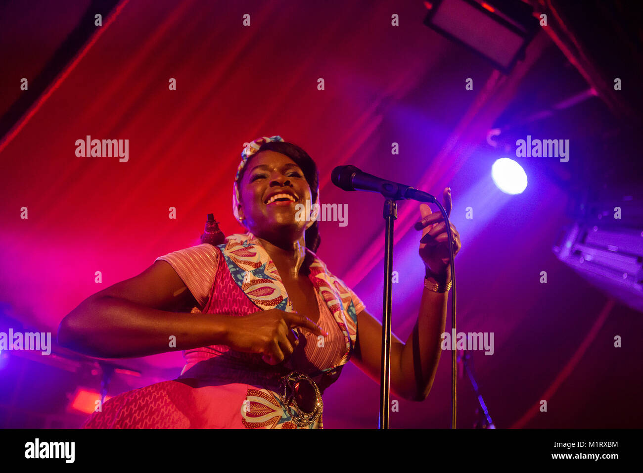 The English band Ibibio Sound Machine performs a live concert at the