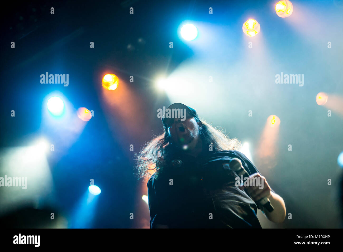 The Norwegian progressive metal band In the Woods performs a heavy metal festival Blastfest 2016 in Bergen. Here vocalist James Fogarty is seen live on stage. Norway, 18/02 2016. Stock Photo