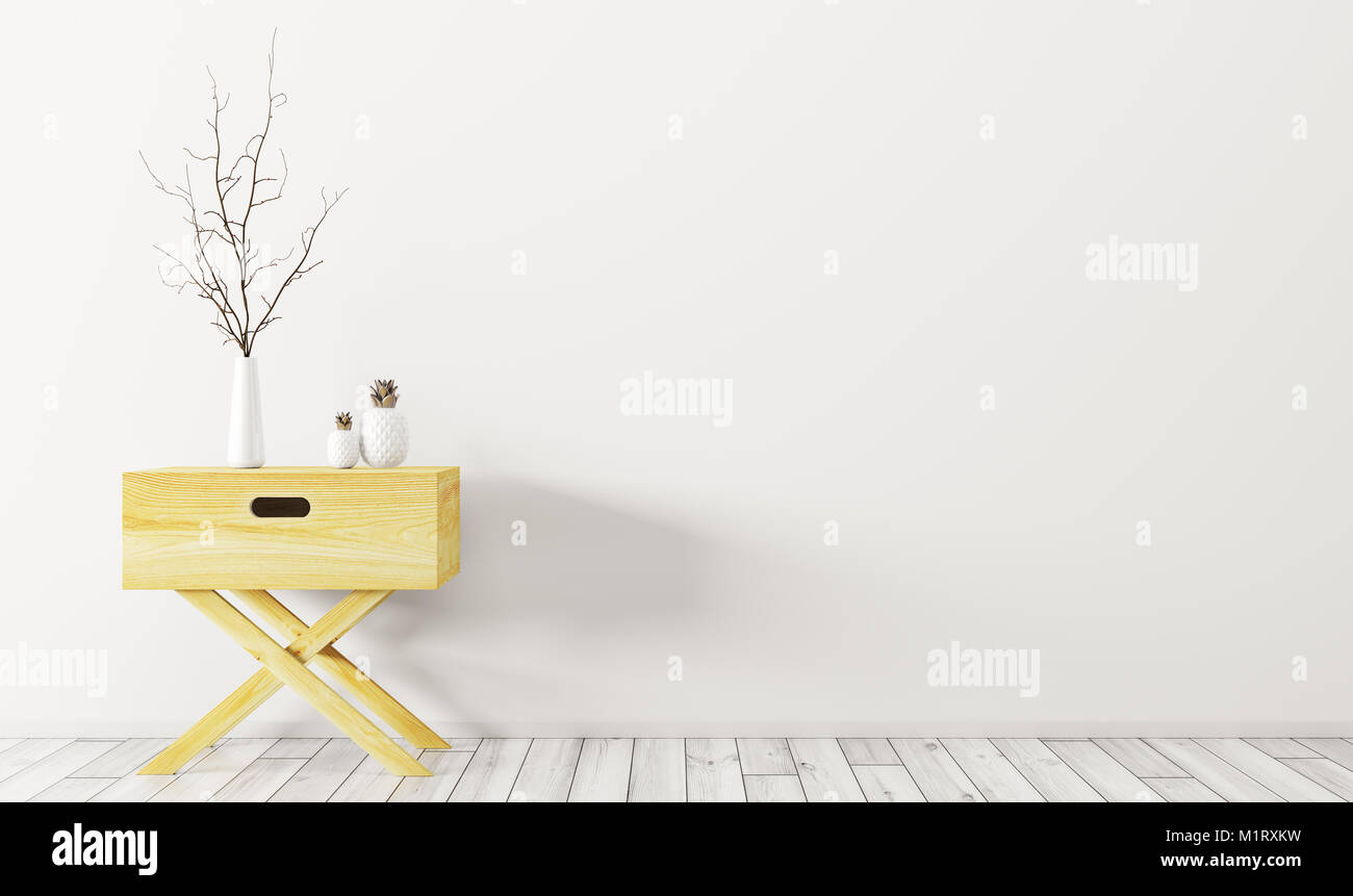 Interior background of living room with wooden side table 3d render ...